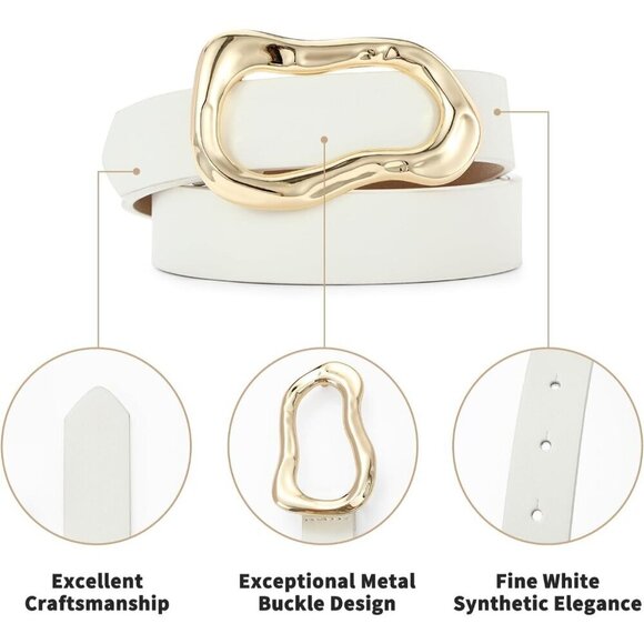Women\'s White Stylish Gold Buckle Fashion Leather Waist Belt Perfect For Jeans